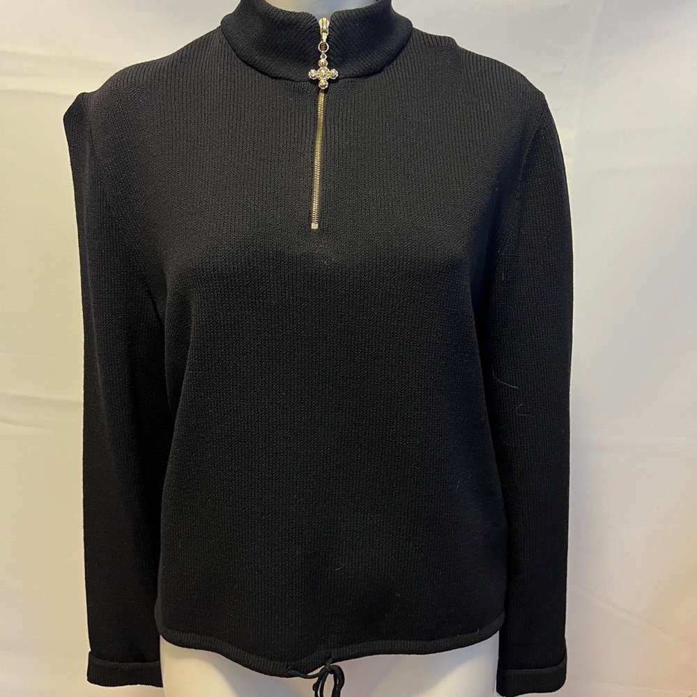 St. John Sport Black Zippered Sweater with Zip Up Collar